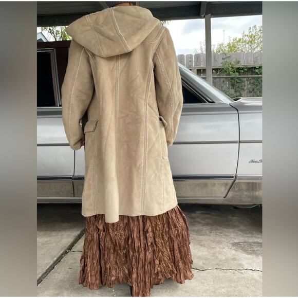 🔥GAP Faux Suede Shearling Mid Length Hooded Coat Jacket Toggle Button Size S - Picture 5 of 15